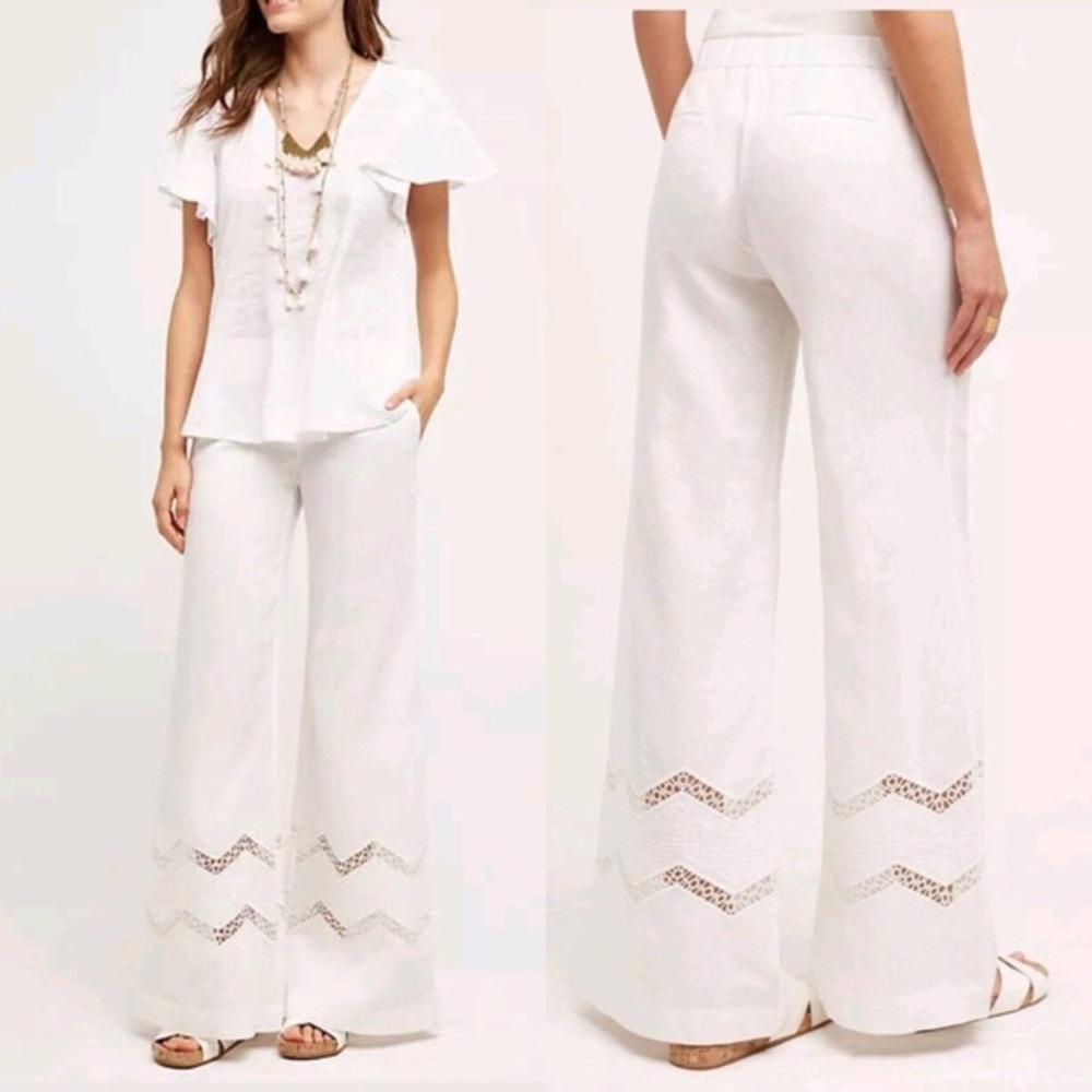 ELEVENSES OPENWORK WIDE LEG LINEN PANT SIZE 4